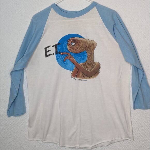 Rare Vtg 80s E.T. 1982 Bantam Label T-Shirt Large Raglan Sleeve Universal Studio - Picture 2 of 9